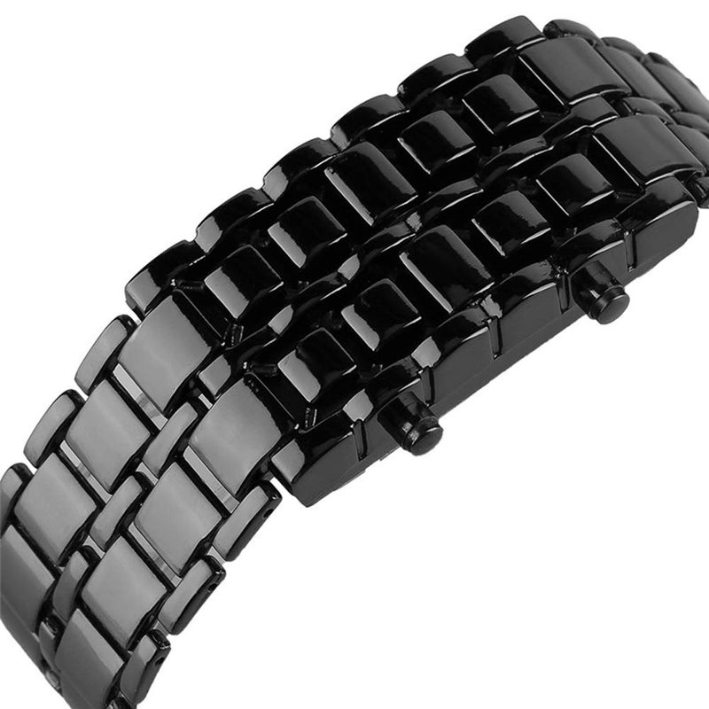 FANMIS Fashion Men's Simple Sports Watch Electronic Binary Digital LED Lava Alloy Rectangular Chain Watch (Men Black Red) - Image 2